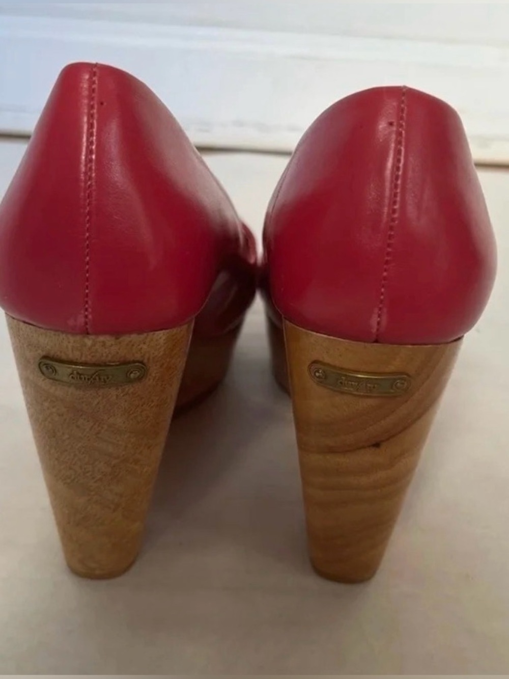 Durbuy by Yurika Nakatsu Pink Leather Wood Wedge Platform Pumps Shoes Sz US 7.5 - Picture 5 of 10